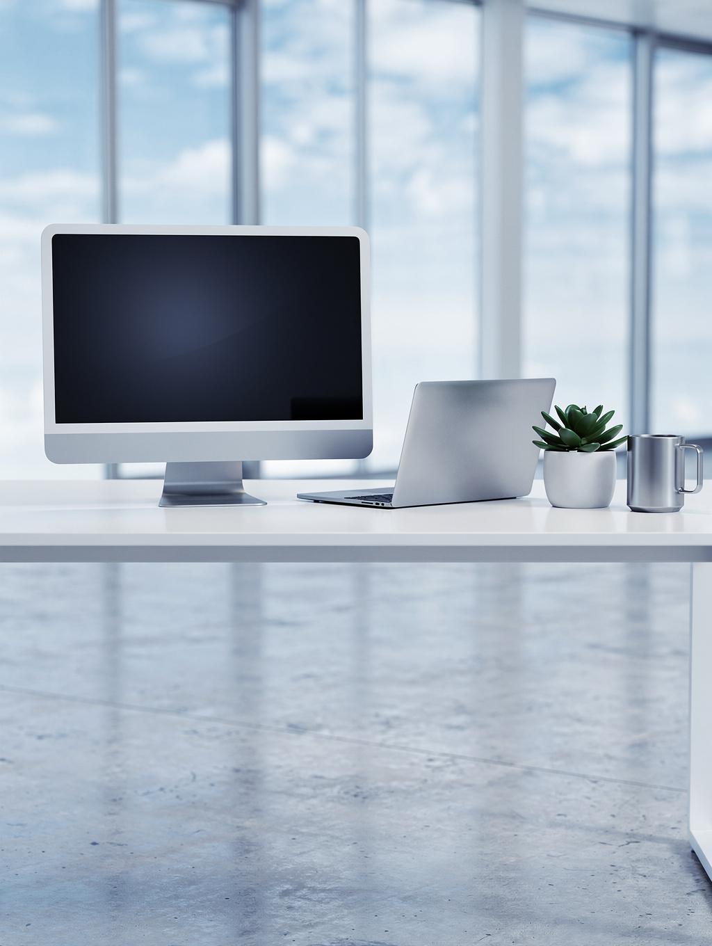High-key bright workspace in a serviced accommodation